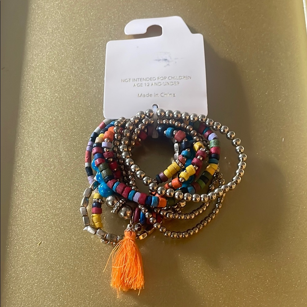 Cato Gold and Colorful Beaded Bracelet Set, 9 Bracelets in Stack